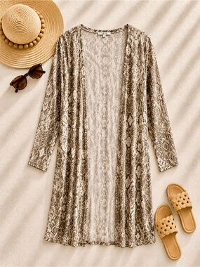 iris Taupe Snake-Print Open-Front Swim Coverup